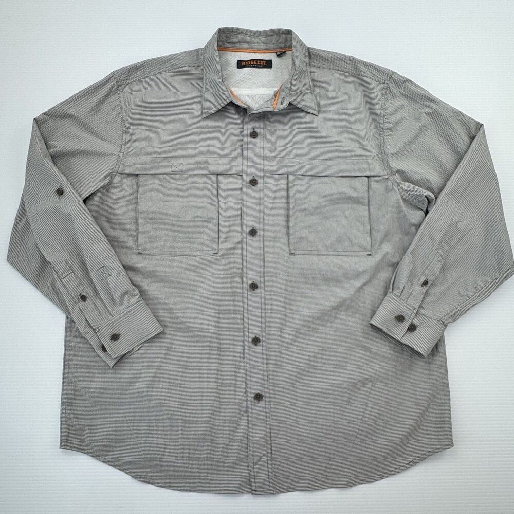 Ridgecut Mens XL Vented Work Shirt Gray Check Button Down Long Sleeve Utility - Picture 2 of 11